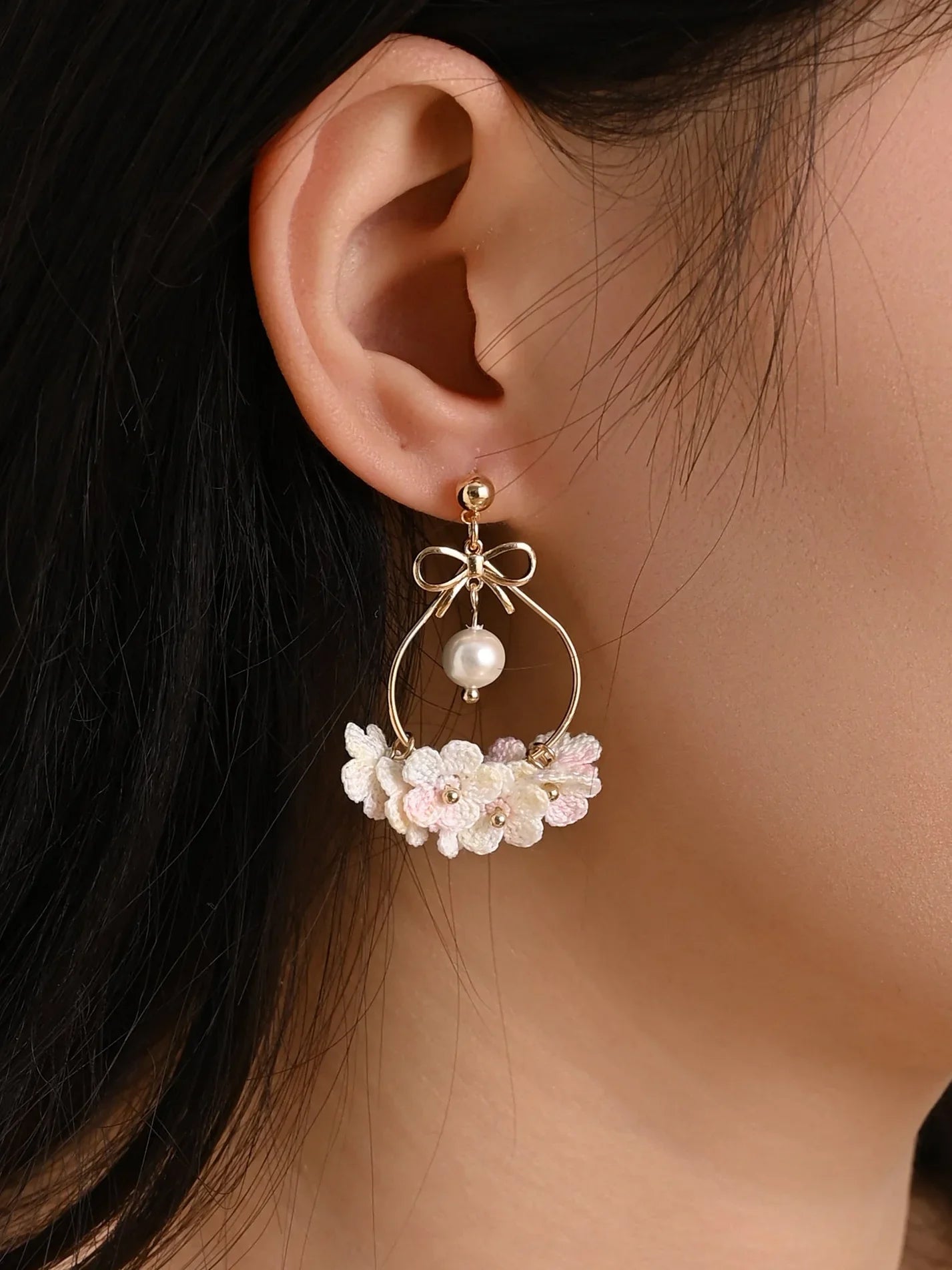 Blossom Dewdrop Micro Earrings Handmade Crochet Gift