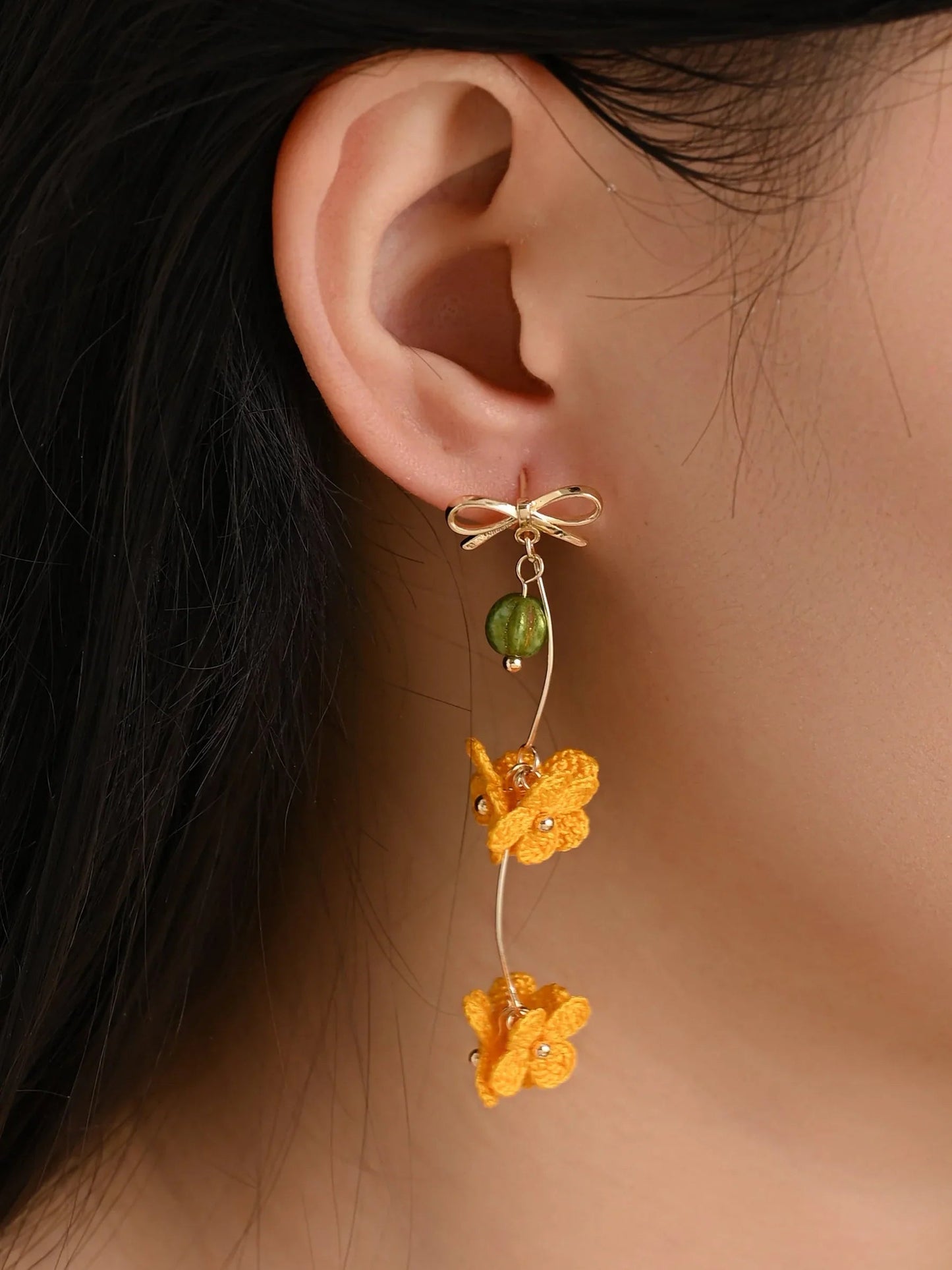 Sunshine Petal Dangles Yellow Handmade Crochet Earrings