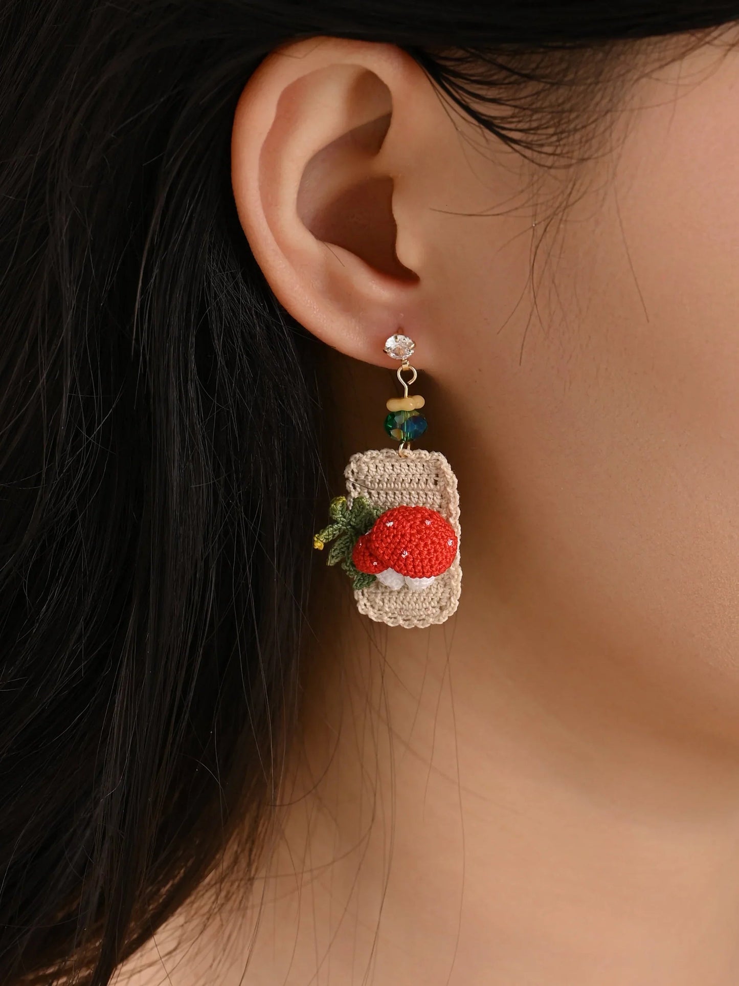 Magic Carpet Mushroom Earrings Handmade Crochet Gift