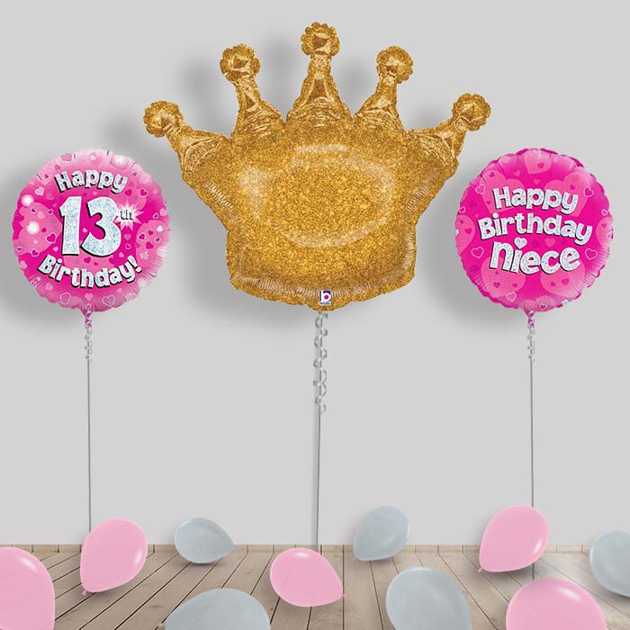 Happy Birthday Niece Balloons Package in a Box - 13th Birthday | Small Indoor Plants