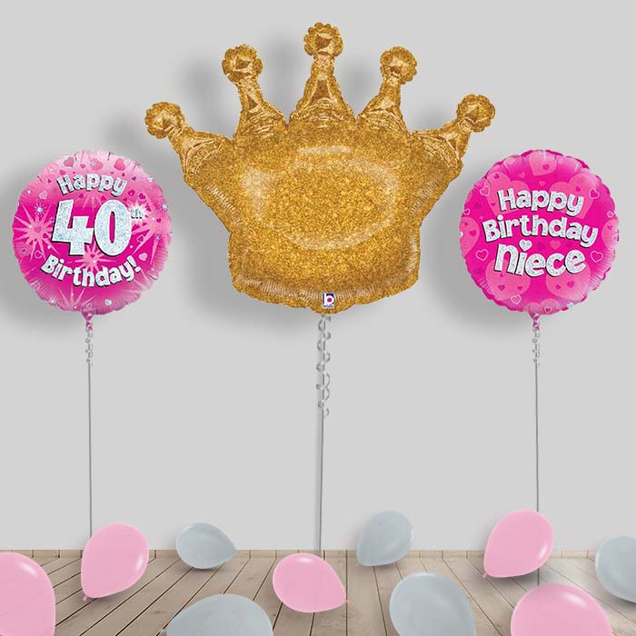 Happy Birthday Niece Balloons Package in a Box - 40th Birthday | Small Indoor Plants