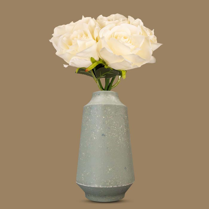 Artificial Cream Roses Bouquet in a Skandi Green Vase