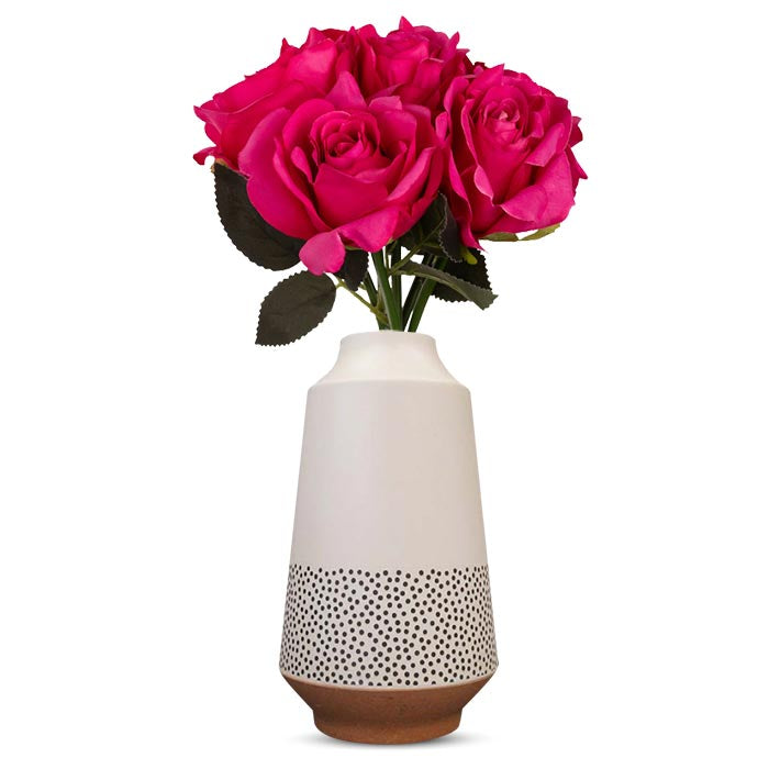 Artificial Dark Pink Roses in a Off-White Nordic Vase