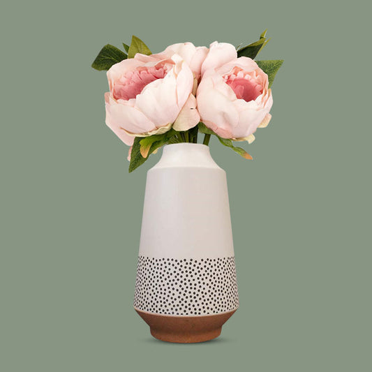 Artificial Light Pink Peonies in a Off-White Nordic Vase