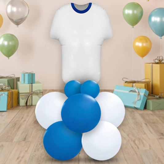 Blue and White Football Shirt Centrepiece - Air Filled Centrepiece | Small Indoor Plants