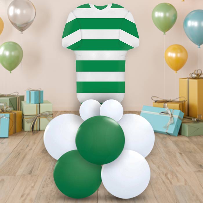Green and White Hoop Football Shirt Centrepiece - Air Filled Centrepiece | Small Indoor Plants