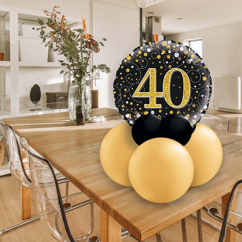 Black and Gold 40th Table Decorations - Air Filled Centrepiece | Small Indoor Plants