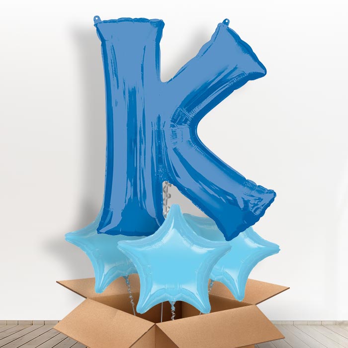Personalised Letter K Balloon in a Box - Blue - Giant Letter and 3 Balloons | Small Indoor Plants