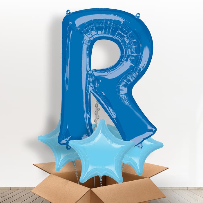 Personalised R Balloon in a Box - Blue - Giant Letter and 3 Balloons | Small Indoor Plants