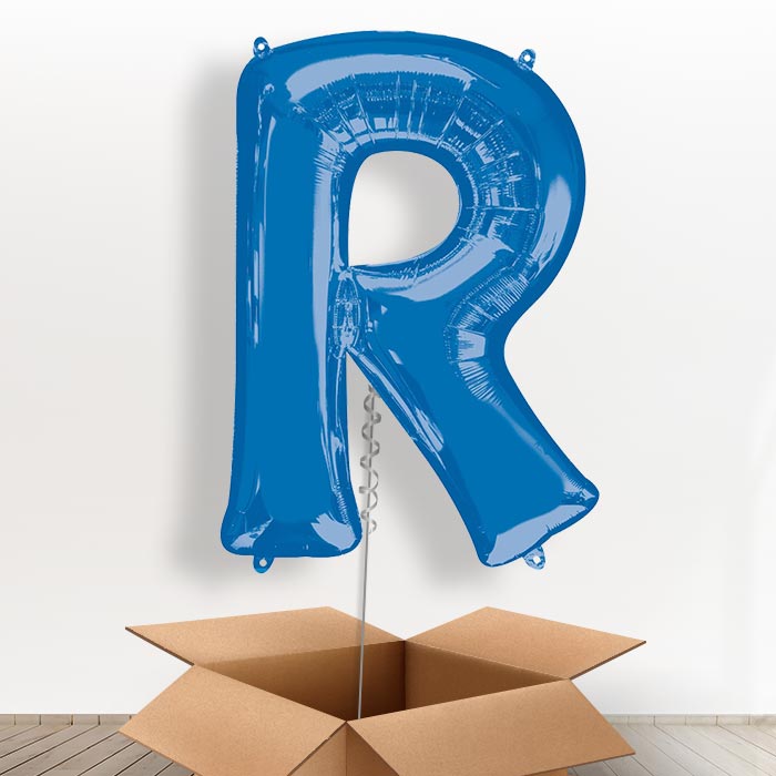 Personalised R Balloon in a Box - Blue - Giant Letter | Small Indoor Plants