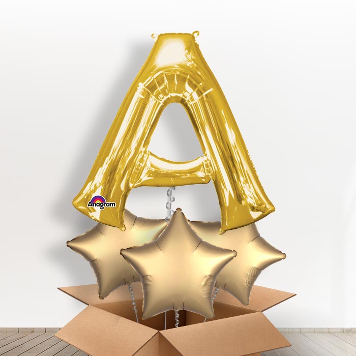 Personalised Gold A Balloon in a Box - Giant Letter | Small Indoor Plants