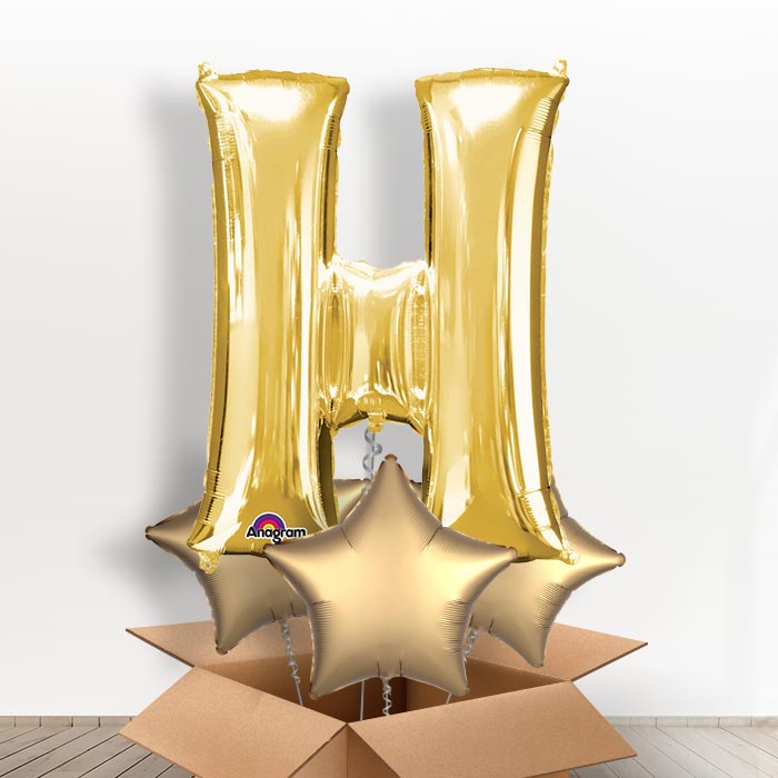 Personalised H Balloon in a Box - Gold - Giant Letter | Small Indoor Plants