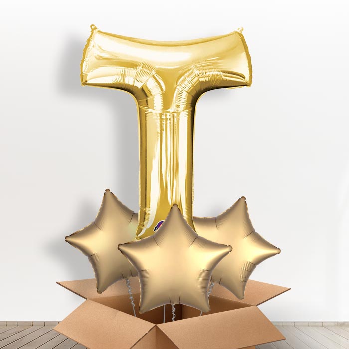 Personalised T Balloon in a Box - Gold - Giant Letter | Small Indoor Plants