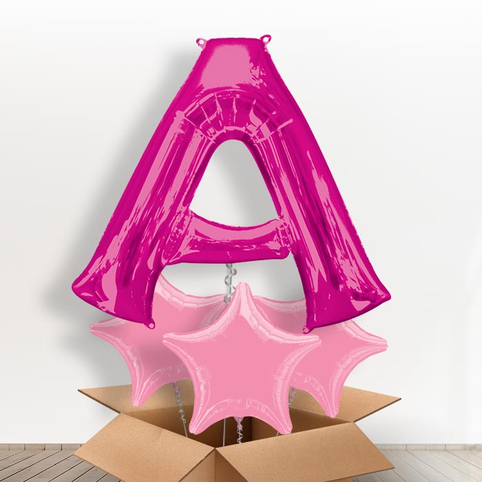 Personalised Letter A Balloon in a Box - Pink - Giant Letter and 3 Balloons | Small Indoor Plants