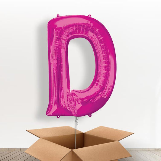 Personalised D Balloon in a Box - Pink - Giant Letter | Small Indoor Plants