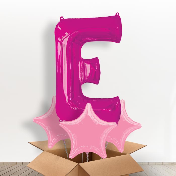 Personalised Letter E Balloon in a Box - Pink