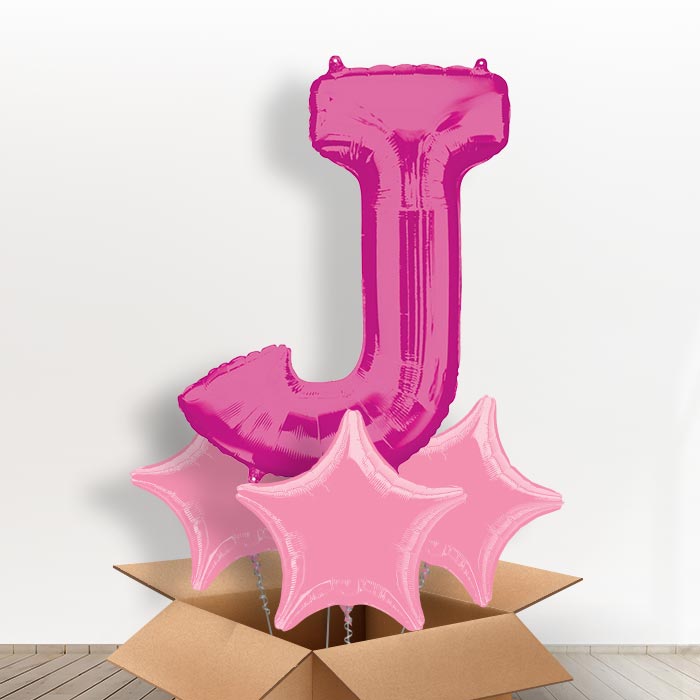Personalised Letter J Balloon in a Box - Pink