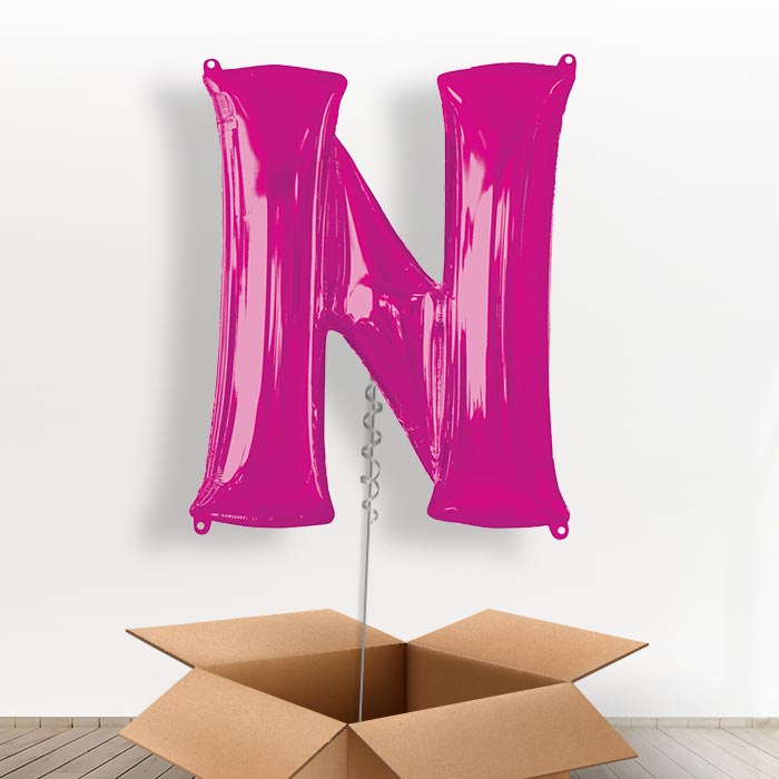Personalised N Balloon in a Box - Pink - Giant Letter | Small Indoor Plants