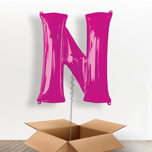 Personalised N Balloon in a Box - Pink - Giant Letter | Small Indoor Plants