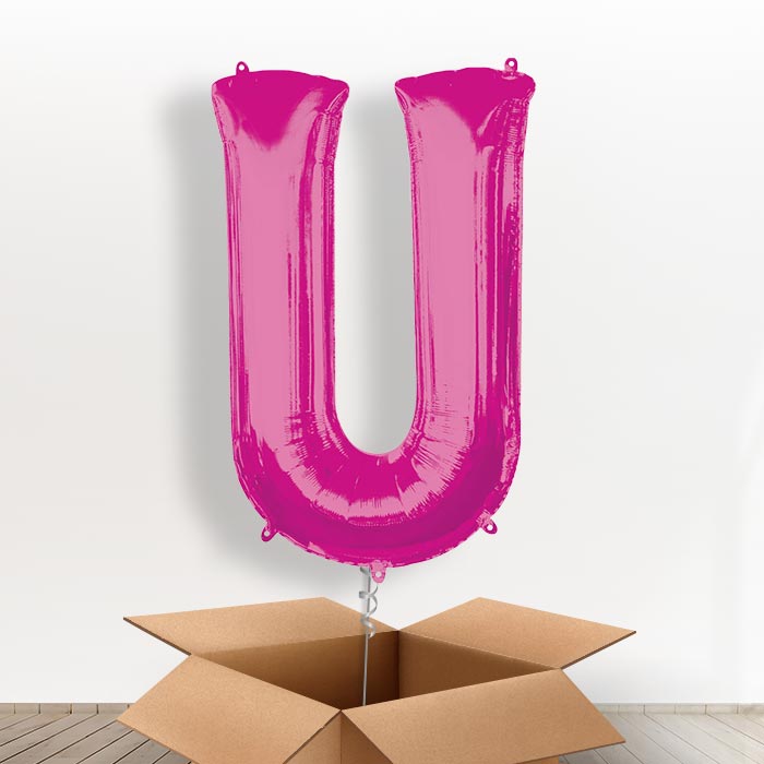 Personalised U Balloon in a Box - Pink - Giant Letter | Small Indoor Plants