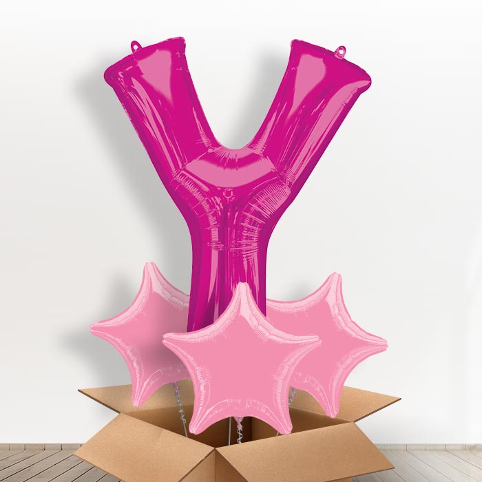 Personalised Y Balloon in a Box - Pink - Giant Letter and 3 Balloons | Small Indoor Plants