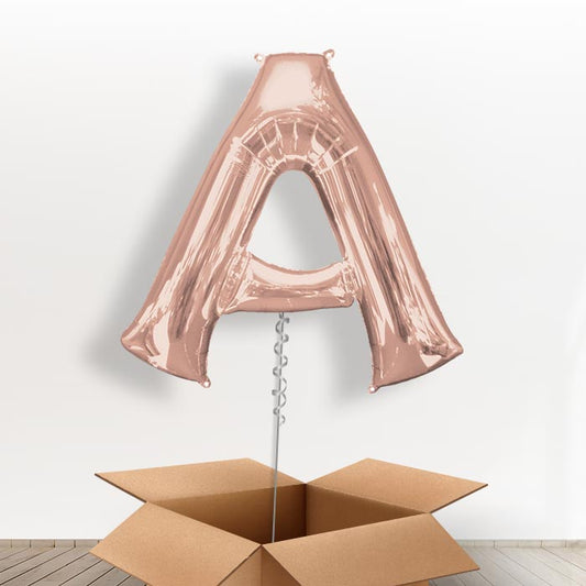 Personalised Letter A Balloon in a Box - Rose Gold - Giant Letter | Small Indoor Plants