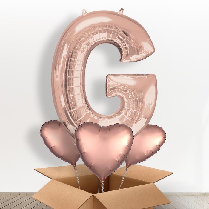 Personalised G Balloon in a Box - Rose Gold
