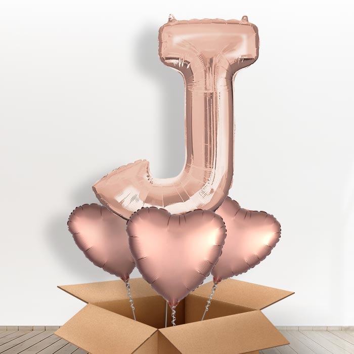 Personalised Letter J Balloon in a Box - Rose Gold