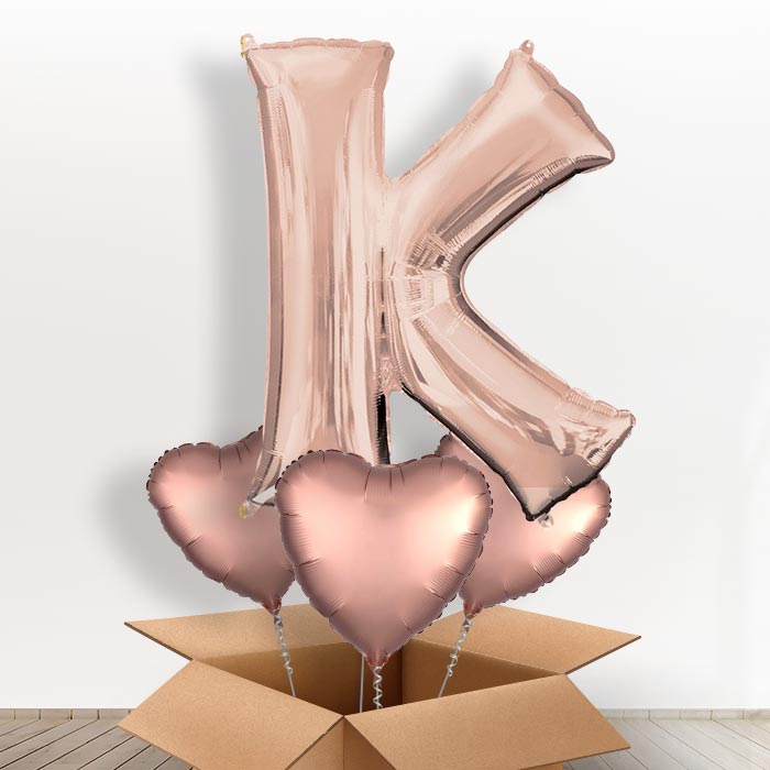 Personalised K Letter Balloon in a Box - Rose Gold