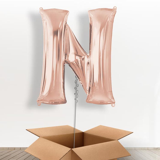 Personalised N Balloon in a Box - Rose Gold - Giant Letter | Small Indoor Plants