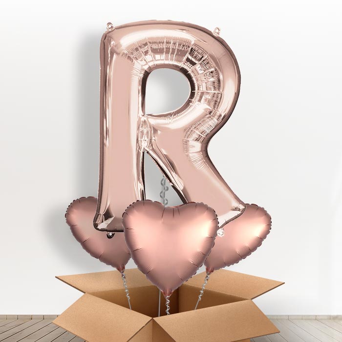 Personalised R Balloon in a Box - Rose Gold