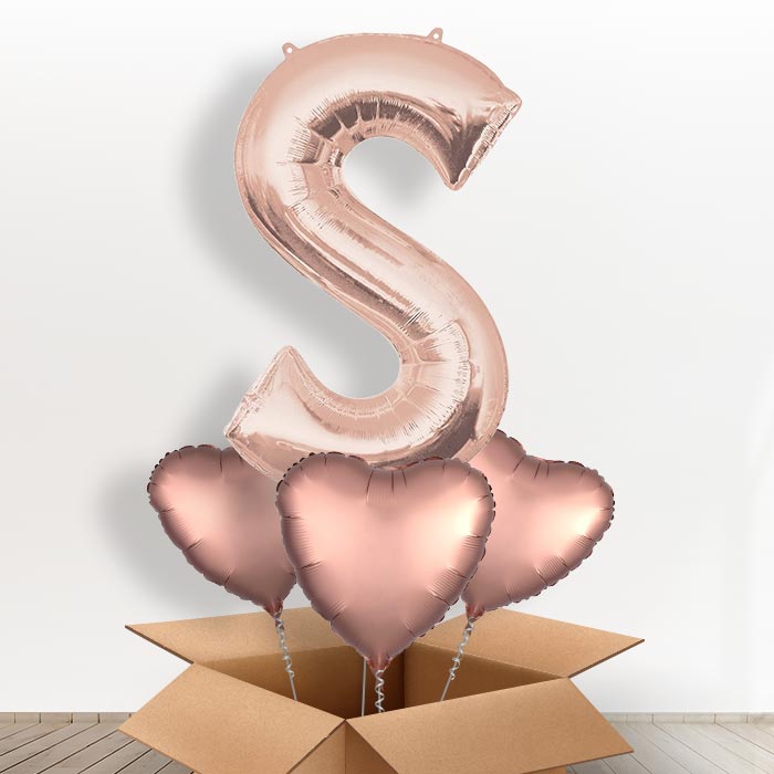 Personalised Letter S Balloon in a Box - Rose Gold