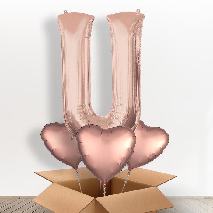 Personalised U Balloon in a Box - Rose Gold