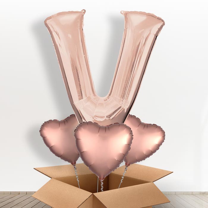 Personalised V Balloon in a Box - Rose Gold