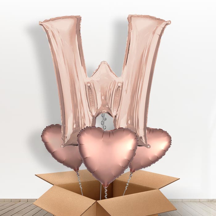 Personalised W Balloon in a Box - Rose Gold