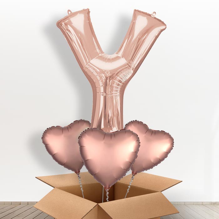 Personalised Y Balloon in a Box - Rose Gold