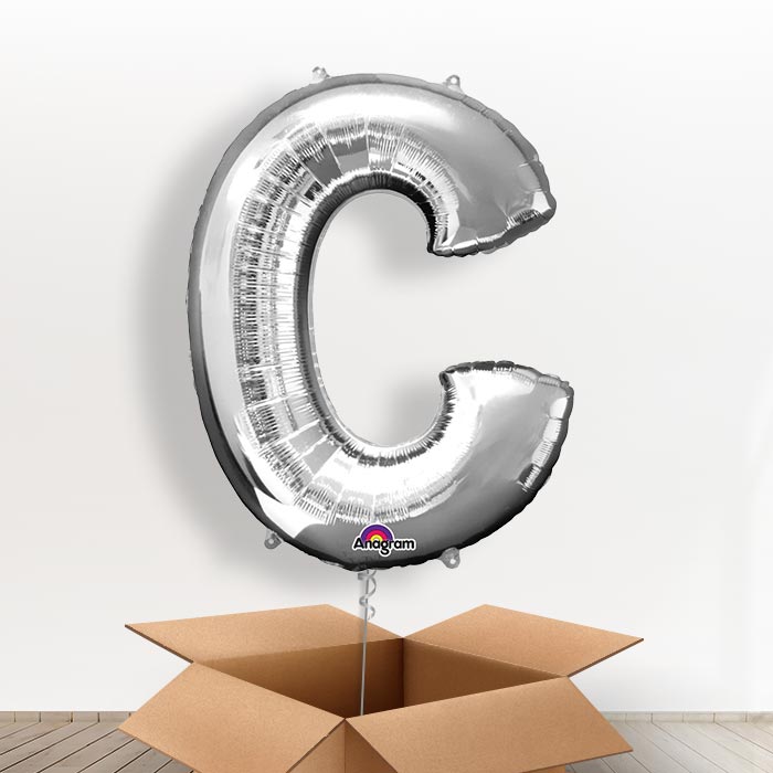 Personalised Letter C Balloon in a Box - Silver - Giant Letter | Small Indoor Plants
