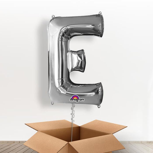 Personalised E Balloon in a Box - Silver - Giant Letter | Small Indoor Plants