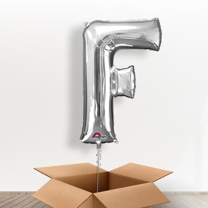 Personalised Letter F Balloon in a Box - Silver - Giant Letter | Small Indoor Plants