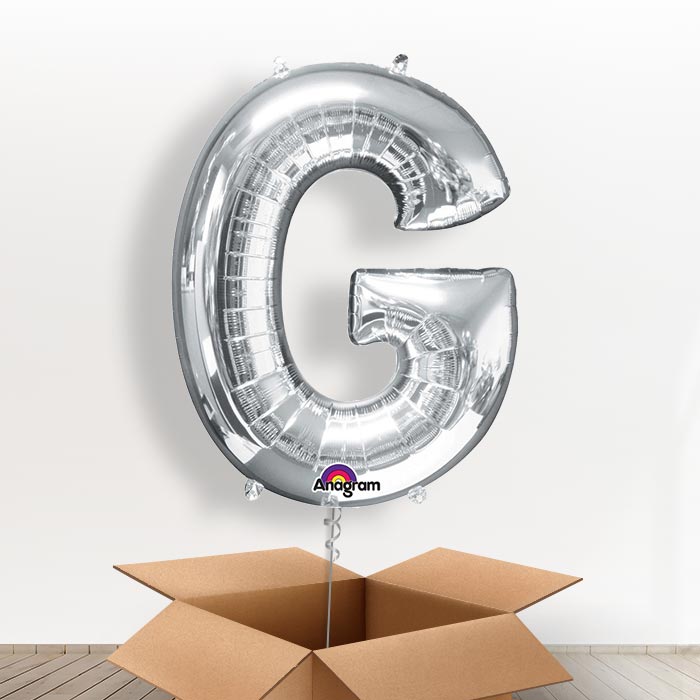 Personalised G Balloon in a Box - Silver - Giant Letter | Small Indoor Plants