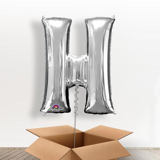 Personalised Letter H Balloon in a Box - Silver - Giant Letter | Small Indoor Plants