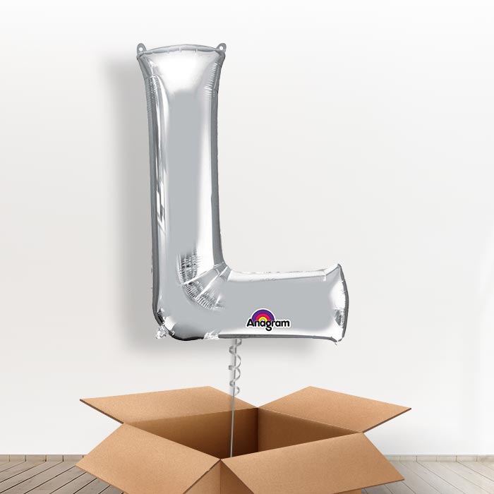 Personalised L Balloon in a Box - Silver - Giant Letter | Small Indoor Plants