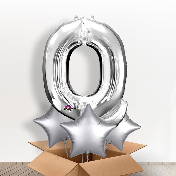 Personalised Letter Q Balloon in a Box - Silver - Giant Letter and 3 Balloons | Small Indoor Plants