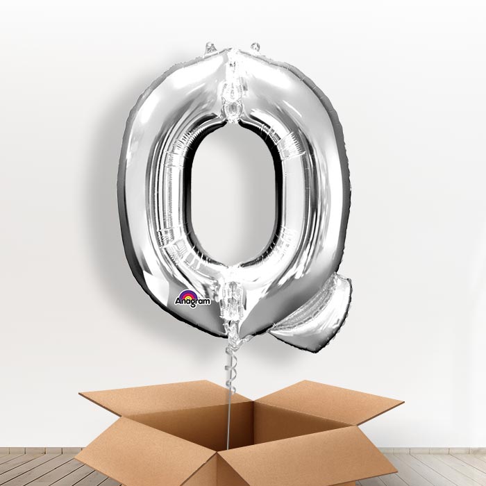Personalised Letter Q Balloon in a Box - Silver - Giant Letter | Small Indoor Plants