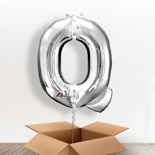 Personalised Letter Q Balloon in a Box - Silver - Giant Letter | Small Indoor Plants