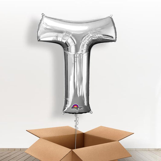 Personalised Letter T Balloon in a Box - Silver - Giant Letter | Small Indoor Plants