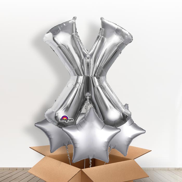 Personalisable Silver Giant Letter X Balloon in a Box Gift - Giant Letter and 3 Balloons | Small Indoor Plants