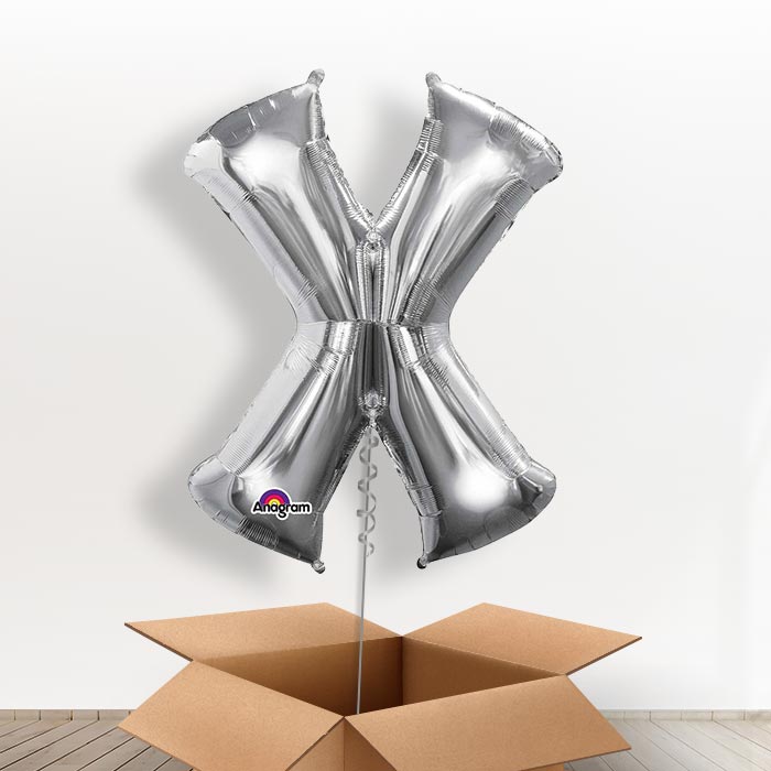 Personalisable Silver Giant Letter X Balloon in a Box Gift - Giant Letter | Small Indoor Plants
