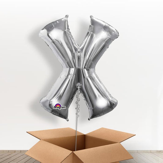 Personalisable Silver Giant Letter X Balloon in a Box Gift - Giant Letter | Small Indoor Plants