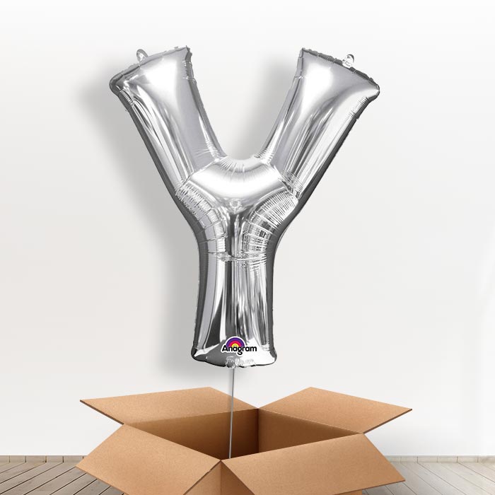 Personalised Letter Y Balloon in a Box - Silver - Giant Letter | Small Indoor Plants